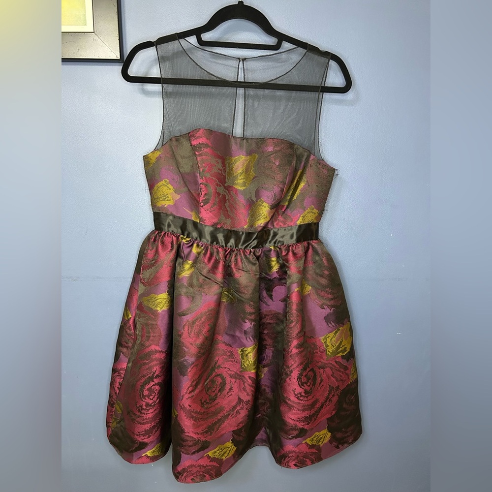 Adrianna Papell Pink and Yellow Floral Formal Dress